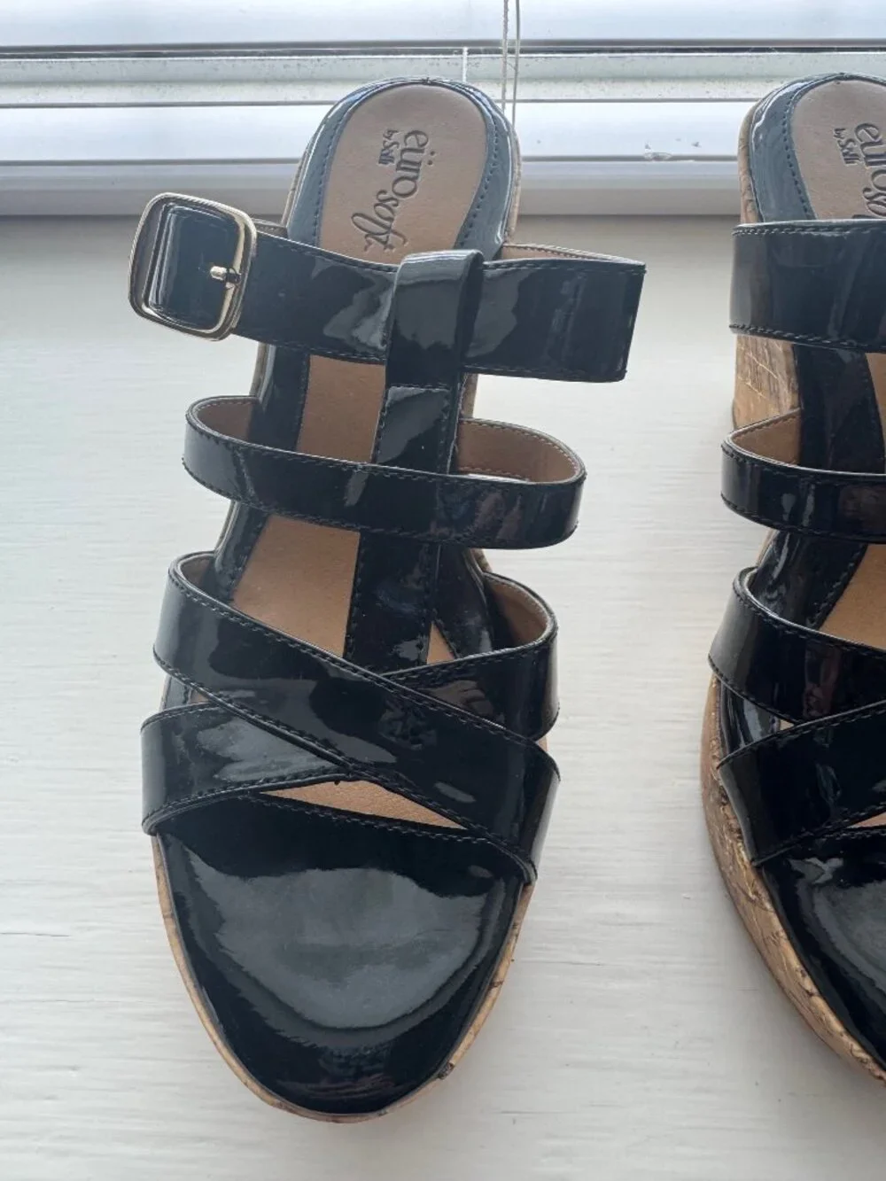 Euro Soft by Sofft Black Patent Felice Wedge Sandal Size 9 M P5